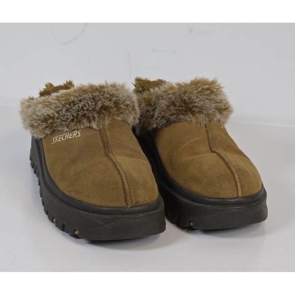 Skechers Shoes - Skechers Womens 8 Shindigs Fortress Suede Fur Clog Slipper Gorpcore Brown Cozy
